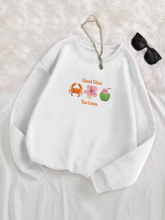 "Good Vibes And Tan Lines" Summer Beach Embroidered Crewneck Sweatshirt