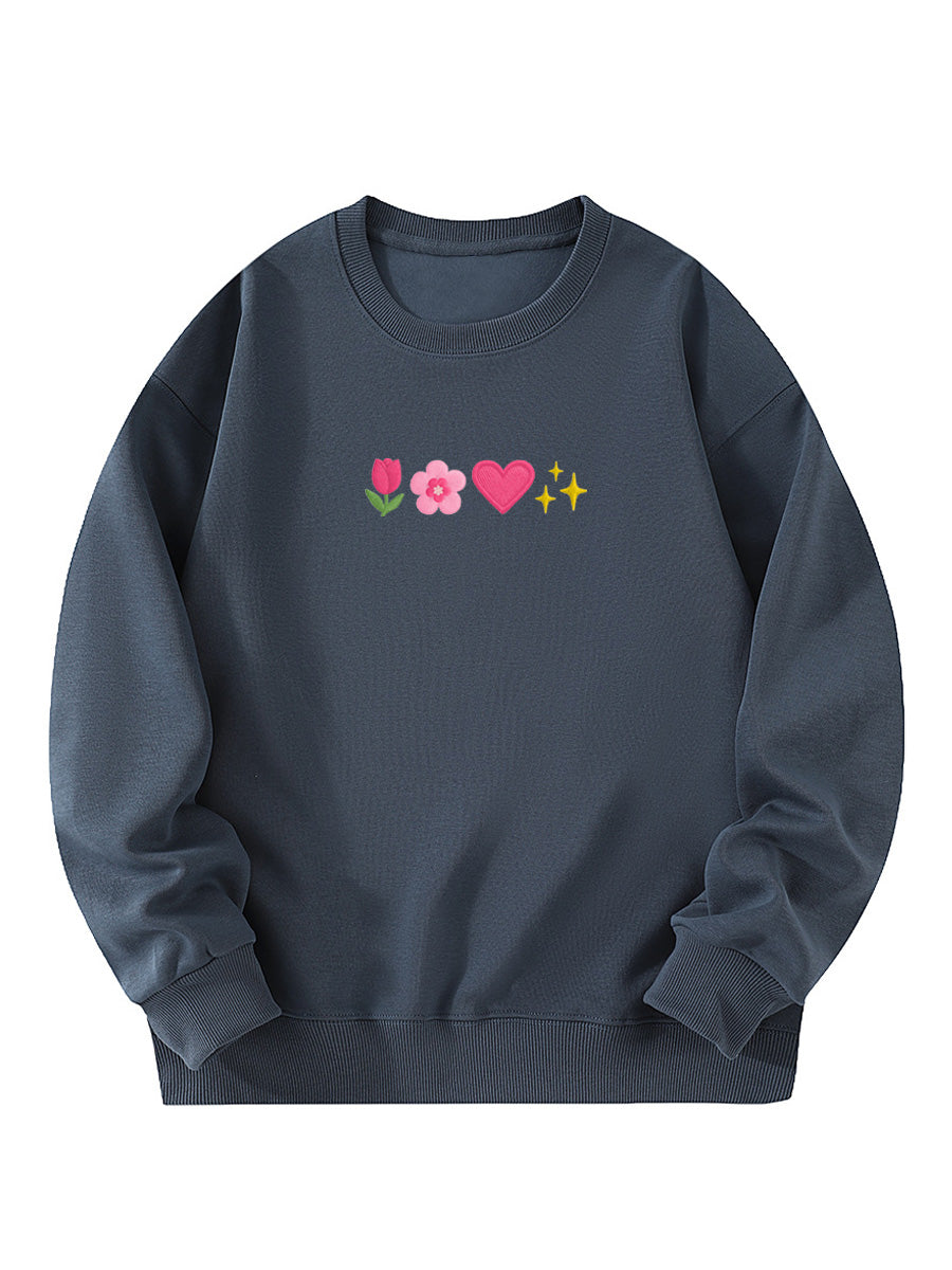 Sweet Spring Elements Embroidered Crewneck Sweatshirt