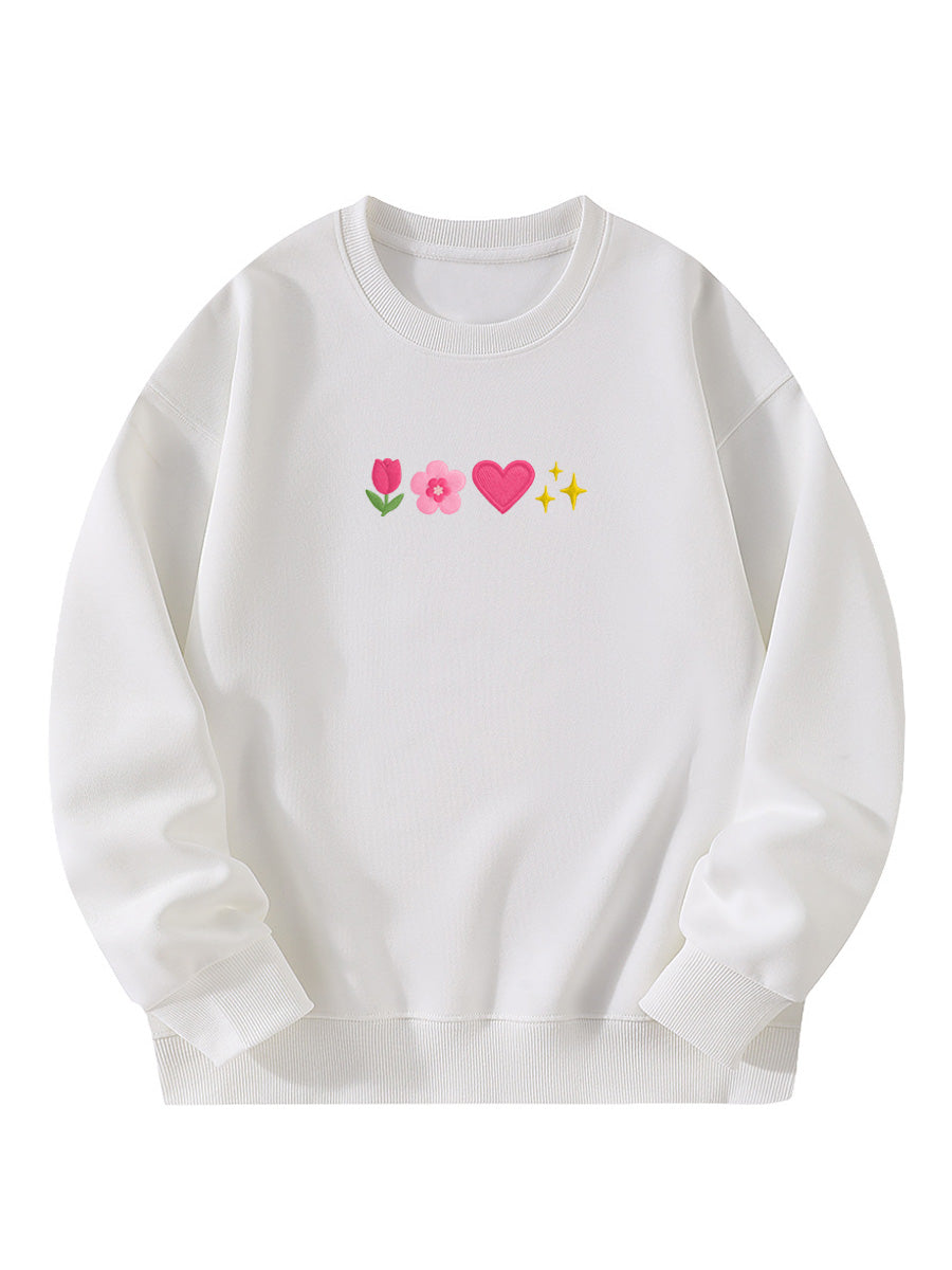 Sweet Spring Elements Embroidered Crewneck Sweatshirt