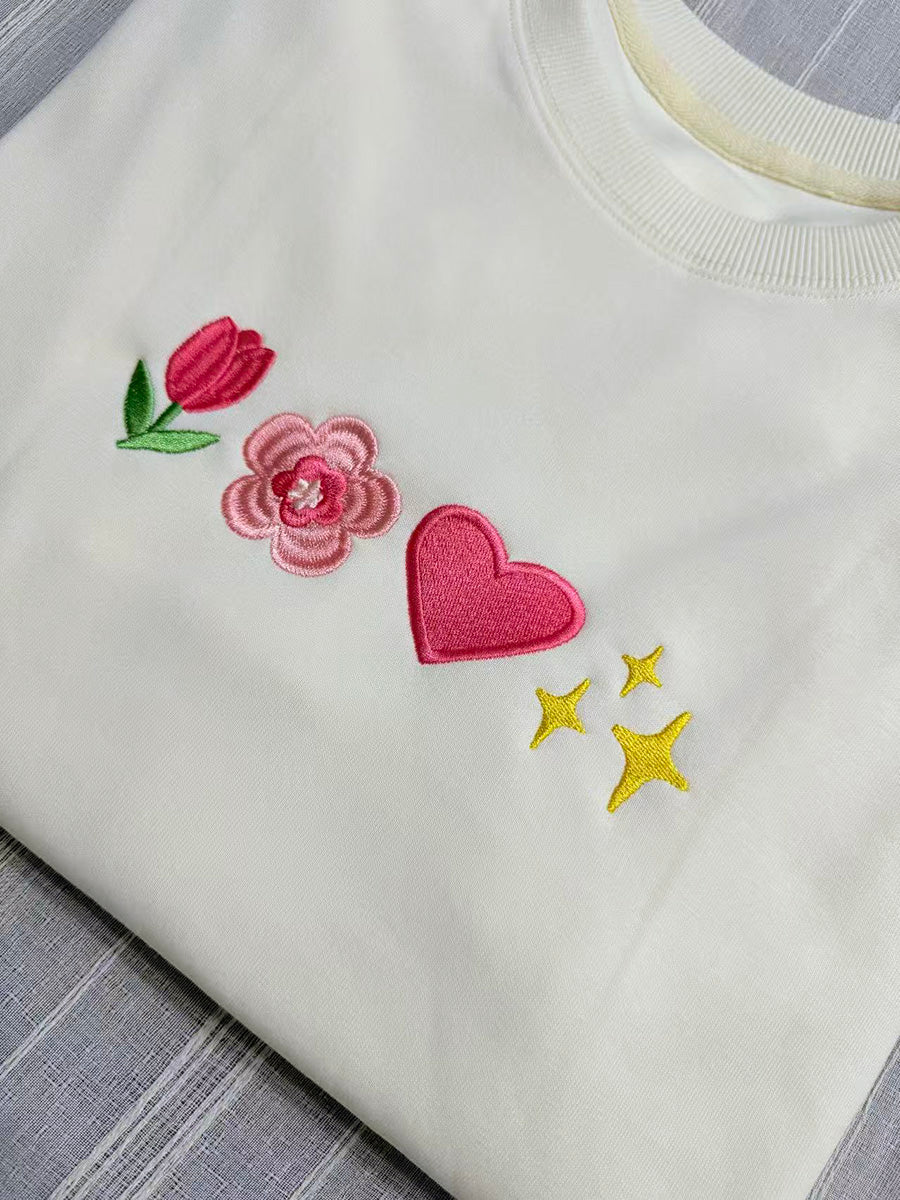 Sweet Spring Elements Embroidered Crewneck Sweatshirt