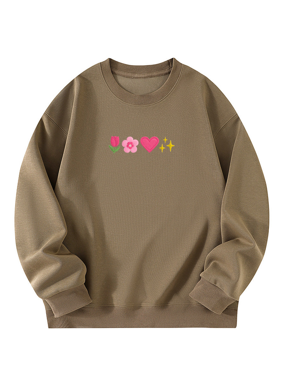 Sweet Spring Elements Embroidered Crewneck Sweatshirt