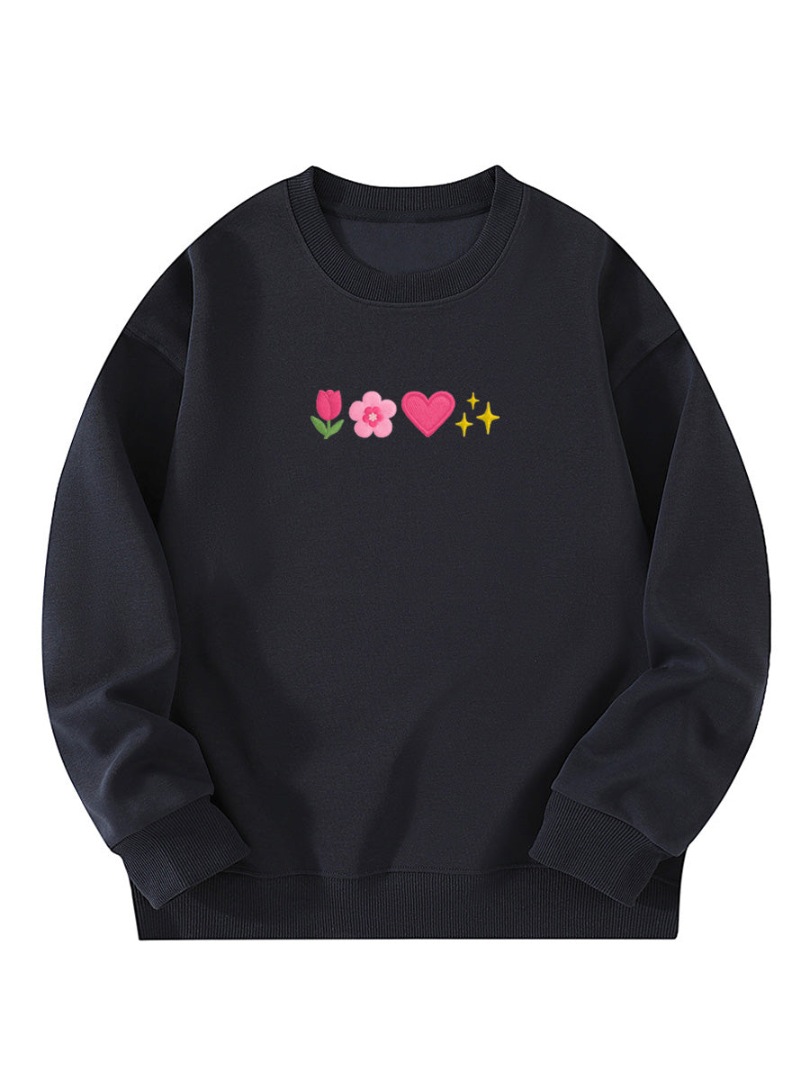 Sweet Spring Elements Embroidered Crewneck Sweatshirt