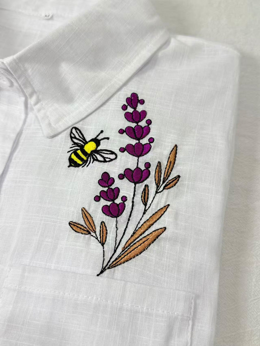 Wild Meadows Floral And Bumble Bee Embroidered Cotton Shirt