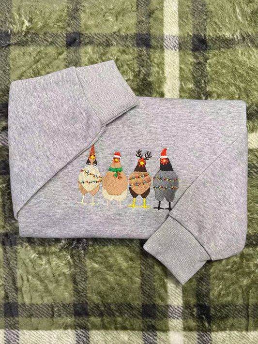 Christmas Chicken Embroidered Sweatshirt