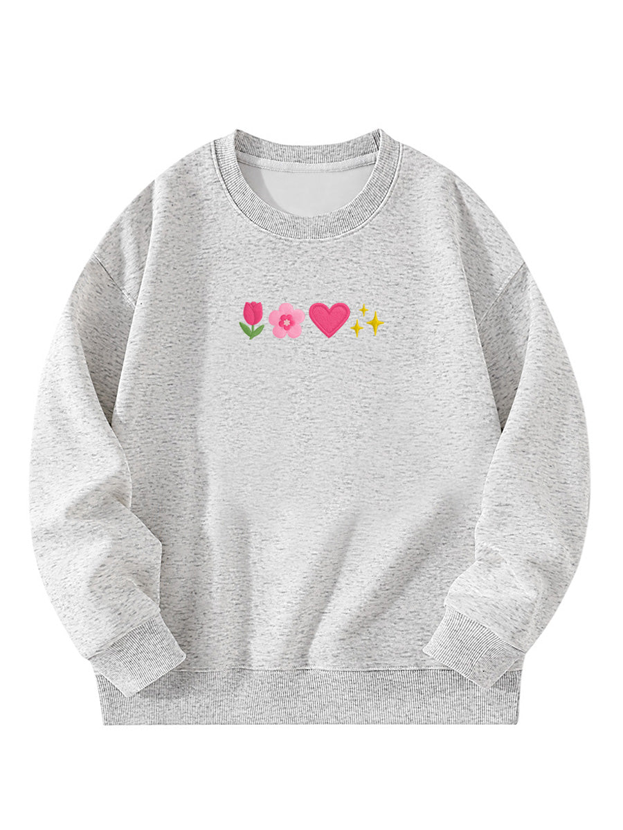 Sweet Spring Elements Embroidered Crewneck Sweatshirt