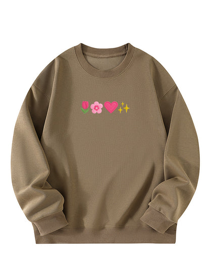 Sweet Spring Elements Embroidered Crewneck Sweatshirt