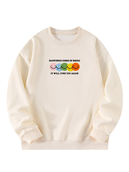 “Happiness Comes In Waves, It Will Find You Again” Embroidered Crewneck Sweatshirt