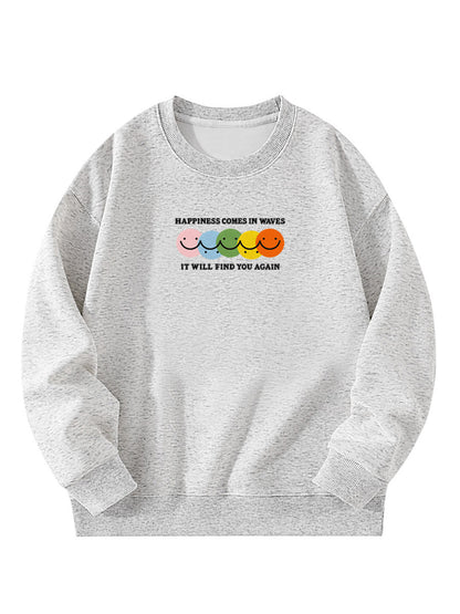 “Happiness Comes In Waves, It Will Find You Again” Embroidered Crewneck Sweatshirt