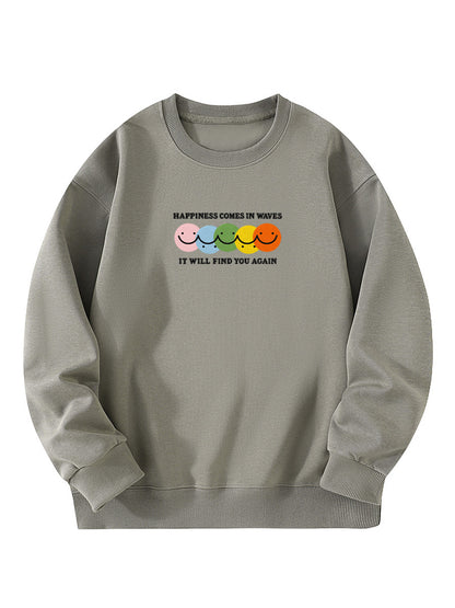 “Happiness Comes In Waves, It Will Find You Again” Embroidered Crewneck Sweatshirt
