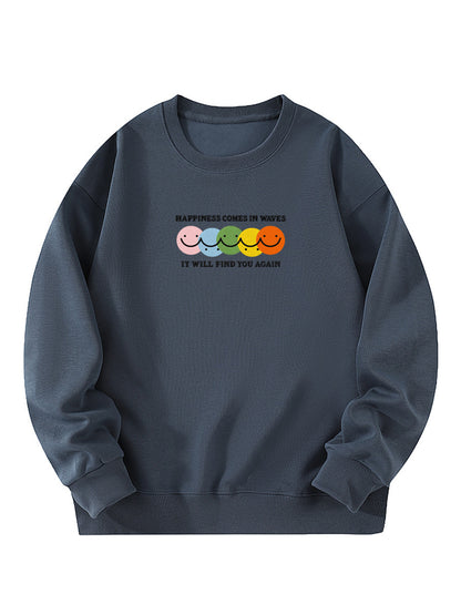 “Happiness Comes In Waves, It Will Find You Again” Embroidered Crewneck Sweatshirt