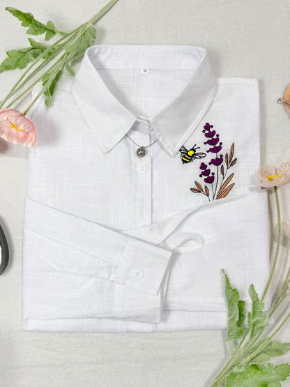 Wild Meadows Floral And Bumble Bee Embroidered Cotton Shirt