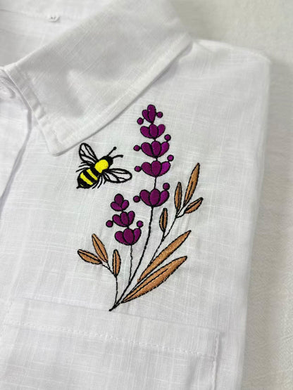 Wild Meadows Floral And Bumble Bee Embroidered Cotton Shirt