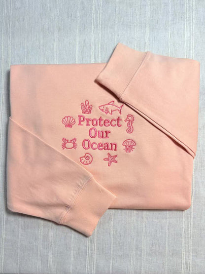 "Protect Our Ocean" Embroidered Crewneck Sweatshirt