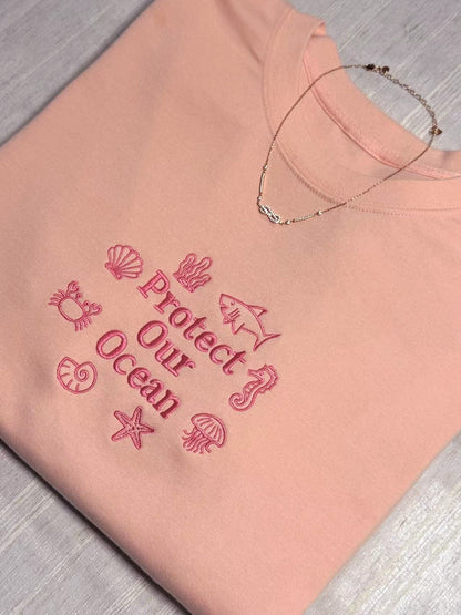 "Protect Our Ocean" Embroidered Crewneck Sweatshirt