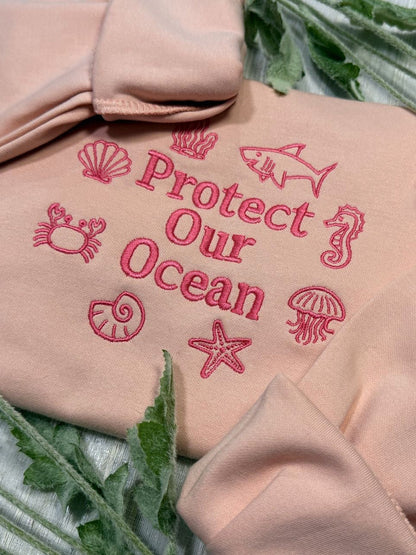 "Protect Our Ocean" Embroidered Crewneck Sweatshirt