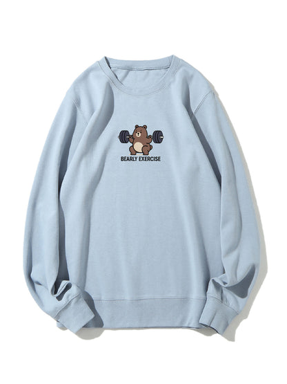 "Bearly Exercise" Funny Homonym Joke Embroidered Crewneck Sweatshirt