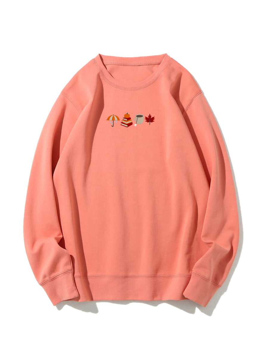 Cozy Fall Season Embroidered Sweatshirt