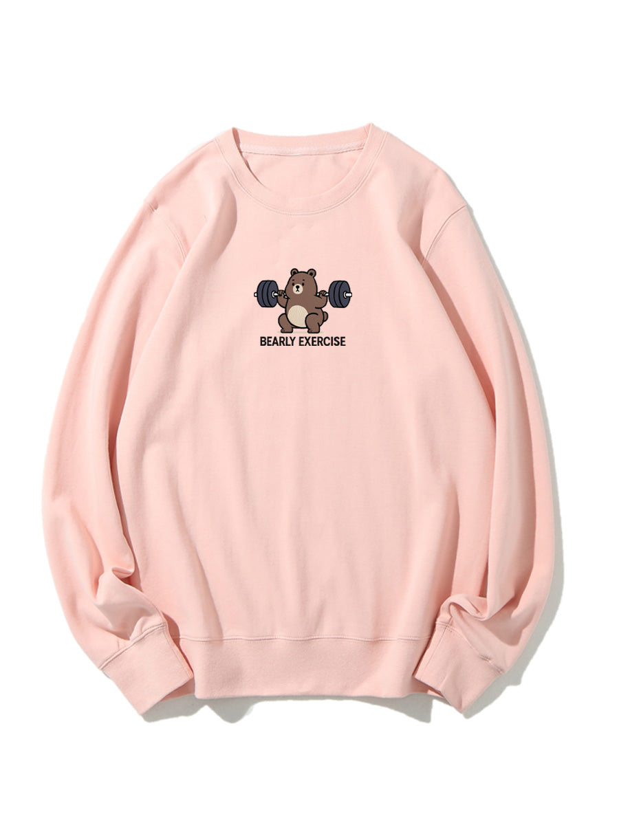 "Bearly Exercise" Funny Homonym Joke Embroidered Crewneck Sweatshirt