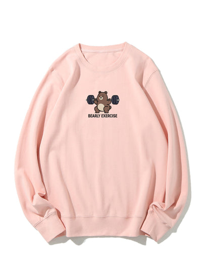 "Bearly Exercise" Funny Homonym Joke Embroidered Crewneck Sweatshirt