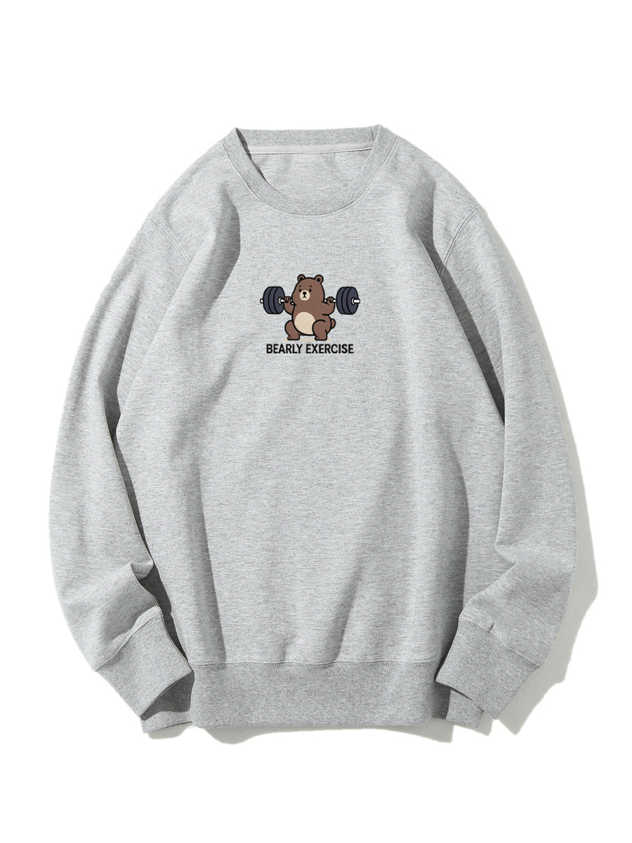 "Bearly Exercise" Funny Homonym Joke Embroidered Crewneck Sweatshirt