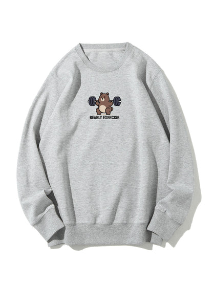 "Bearly Exercise" Funny Homonym Joke Embroidered Crewneck Sweatshirt