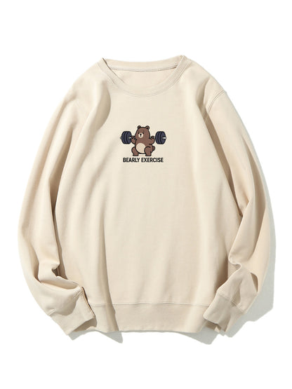"Bearly Exercise" Funny Homonym Joke Embroidered Crewneck Sweatshirt