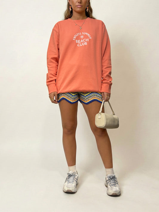 "Endless Summer Beach Club" Letter Embroidered Crewneck Sweatshirt