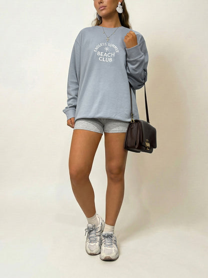 "Endless Summer Beach Club" Letter Embroidered Crewneck Sweatshirt