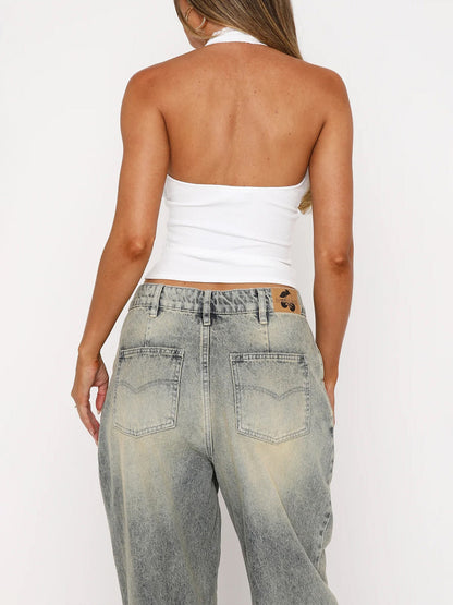 Lace-Up Bow Strapless Halter Neck Tank Top