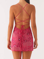 Robe dos nu brodée de sequins pour femmes