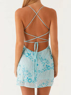 Robe dos nu brodée de sequins pour femmes
