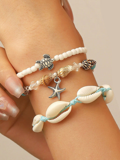 Marine Creature Pendant Beaded Bracelet Set
