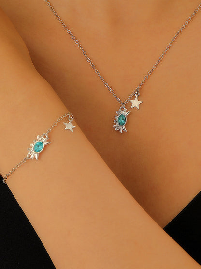 Rhinestone Crab Chain Necklace & Bracelet Set