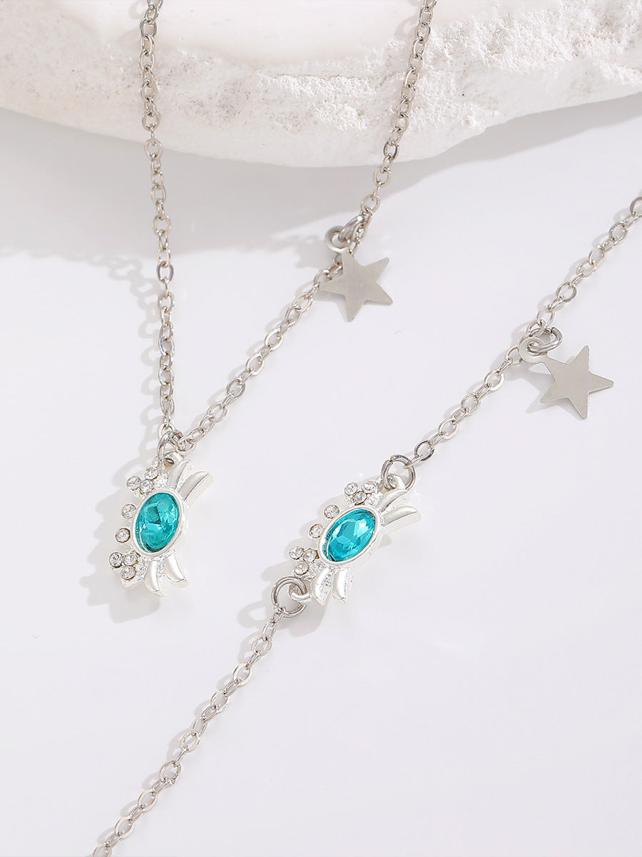 Ensemble de collier et bracelet en chaîne à strass et motif de crabe