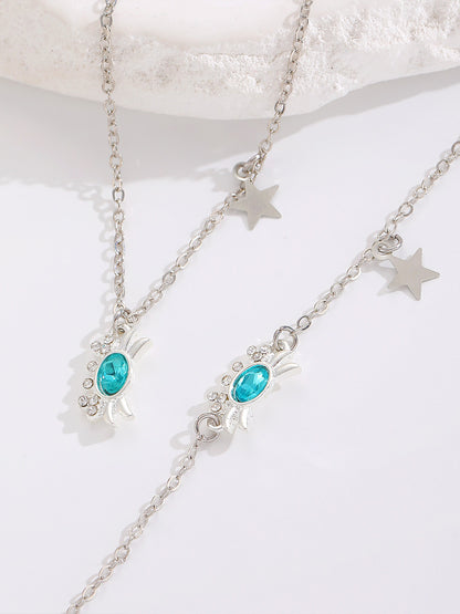 Rhinestone Crab Chain Necklace & Bracelet Set