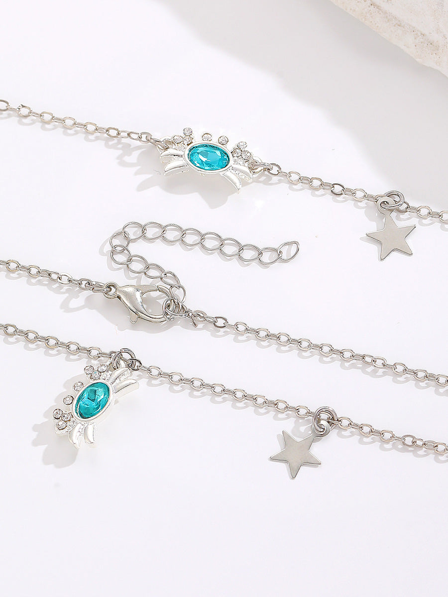 Rhinestone Crab Chain Necklace & Bracelet Set