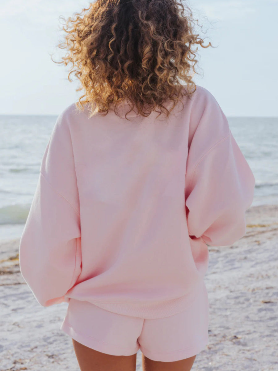 Pastel Color Mockneck Sweatshirt And Shorts Set