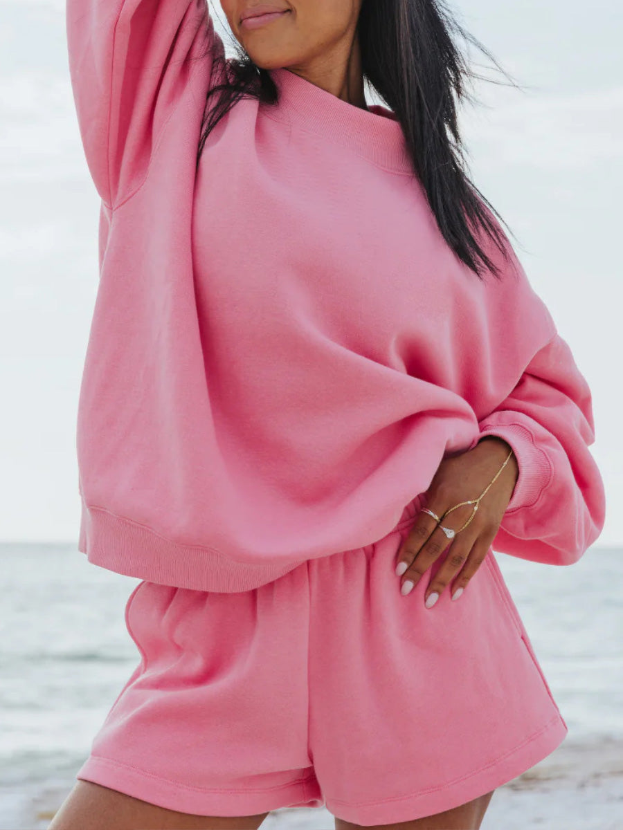 Pastel Color Mockneck Sweatshirt And Shorts Set